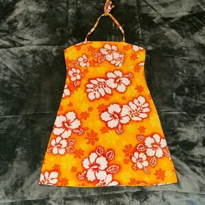 Venus Girl Trap Vintage Halter Dress Orange Yellow Tropical Small Resortwear